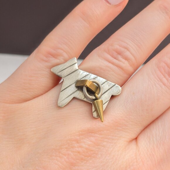 Thomas Mann “TM Design” Sterling & Brass Dog Ring w/ Kinetic Spike — Unisex, 5 - Picture 7 of 9